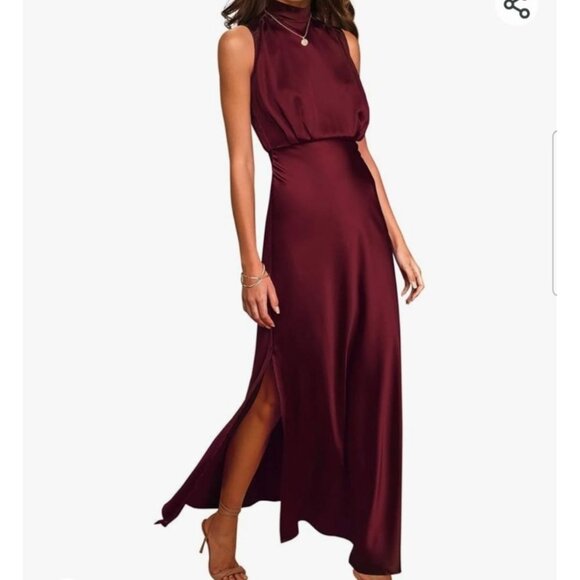PRETTY GARDEN Women's Dress Size Small Long Formal Satin Mock Neck Flowy Maxi - Picture 1 of 12